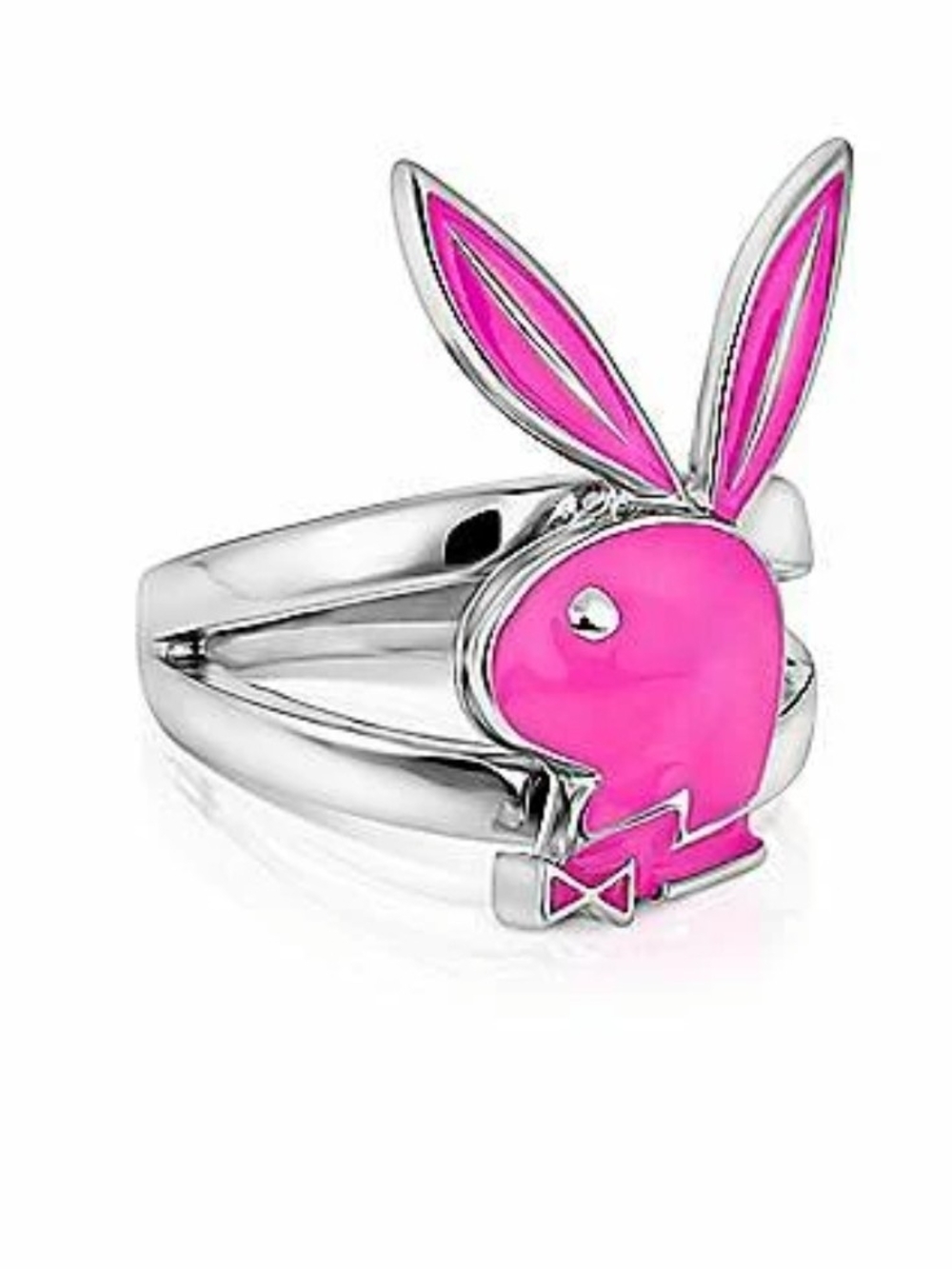 Pink Enamel Playboy Bunny Ring In Silver